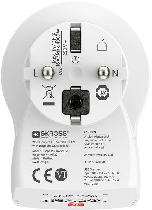 Produktbild Skross 1500282 Zwischensteckdose mit USB Weiss