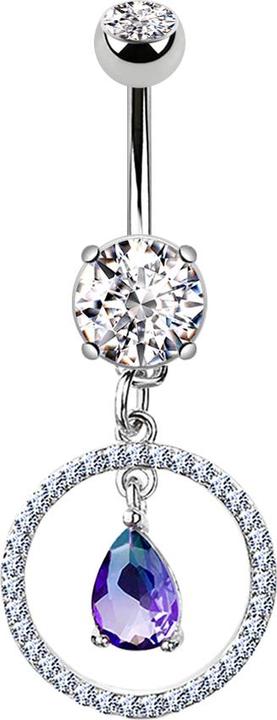 Image du produit Star Piercing Banane argent avec pendentif cercle avec cristaux et gouttes de cristal (Laiton, Acier chirurgical 316L)