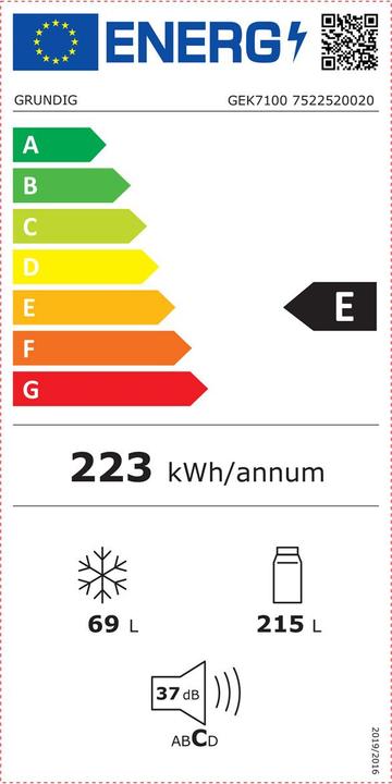 Label énergétique Grundig Réfrigérateur-congélateur encastrable (284 l)