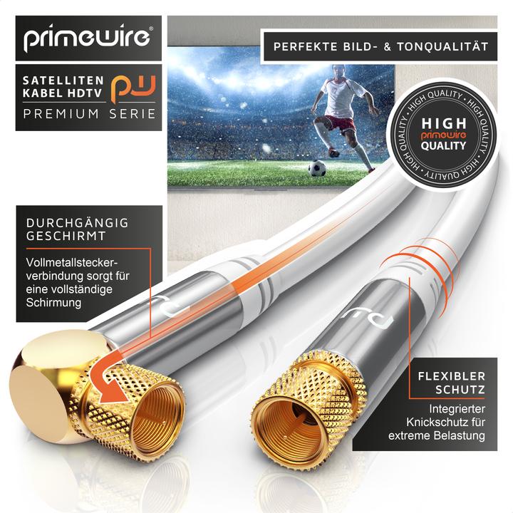 Actual product image Primewire SAT cable HDTV 90° angled - Premium SAT coaxial cable - TV Radio DVB-T DVB-C - 4-fold shielding (135 dB, Satellite cable)