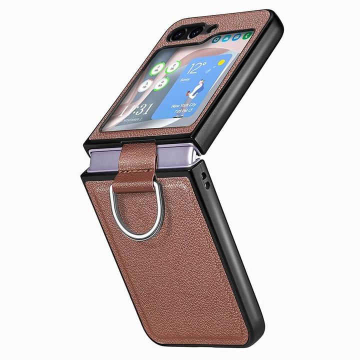Image du produit Cover-Discount Galaxy Z Flip5 - Étui hybride avec support pour anneau marron (Samsung Galaxy Z Flip5)
