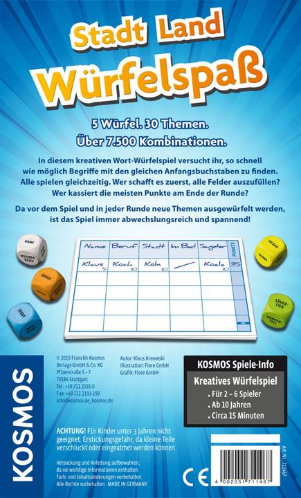 Image du produit Kosmos City Country Dice Fun (Allemand)