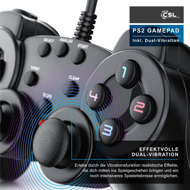Produktbild CSL 2x PlayStation Controller, PS2 Gamepad mit Dual Vibration (Rumble Effekt), Präzision & Komfort (PS2)