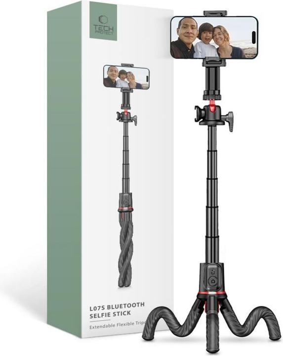 Produktbild Tech-Protect L07S Bluetooth selfie stick with flexible tripod up to 54cm and 360 head - black