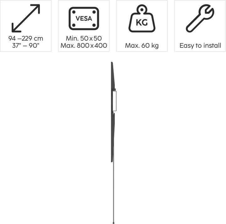 Actual product image Hama TV wall bracket, rigid, 229 cm (90") up to 60 kg, wall distance 2.5 cm (Wall, 90", 60 kg)