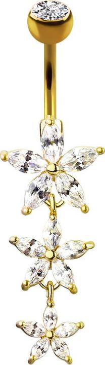 Image du produit Star Piercing Banane plaquée or 14k avec pendentif trois fleurs en cristal (Acier chirurgical 316L, Laiton)