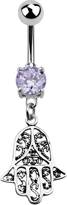 Produktbild Star Piercing Banane silber mit Anhänger Hamsa lavendel (ohne Messing, 925 Sterlingsilber, Chirurgenstahl 316L)