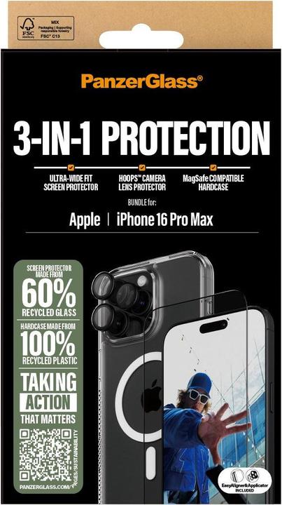 Immagine prodotto PanzerGlass Bundle vetro ultra largo + custodia + obiettivo (1 Pezzo/i, Apple iPhone 16 Pro Max)