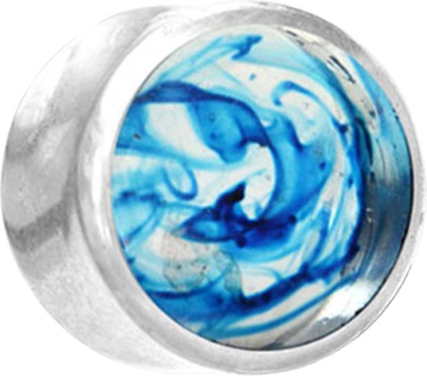 Actual product image Star Piercing Flared Plug silver colouring blue epoxy transparent (Organic, Brass)