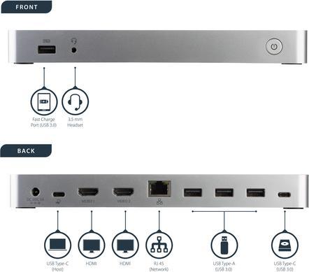 Produktbild StarTech Dual USB C Dock - Windows - Pd (USB-C, 5 Ports)