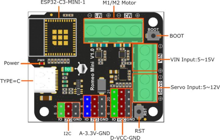 Actual product image DFRobot ESP32-C3 Romeo robot control board with motor driver