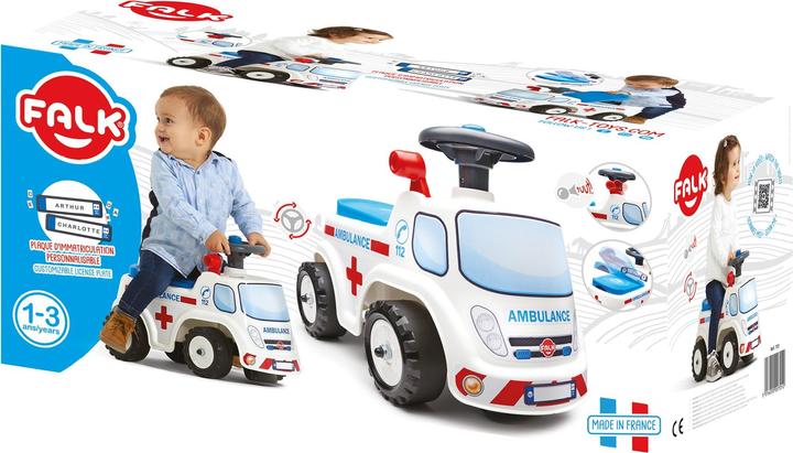Actual product image Falk Toys Ambulance ride-on with storage steering wheel and horn