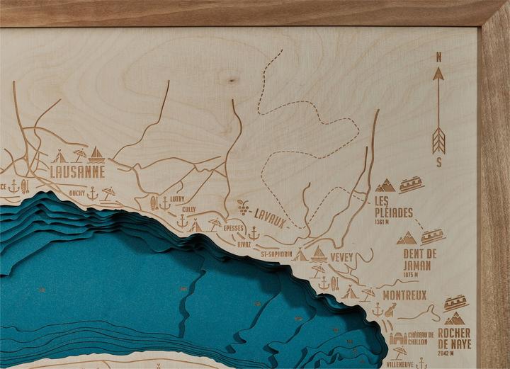 Image du produit Swiss Wood Maps Image Lac Léman A3 33.5 x 45.5 cm, bois (45,5 x 33,5 cm)