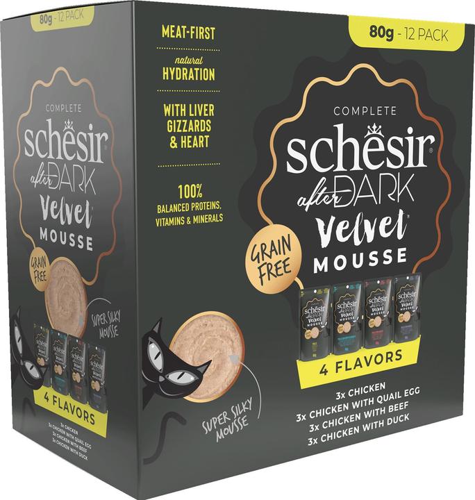 Produktbild Schesir After Dark, Velvet Mousse, Variety Pack, 12x80g (Adult, 12 Stk., 960 g)