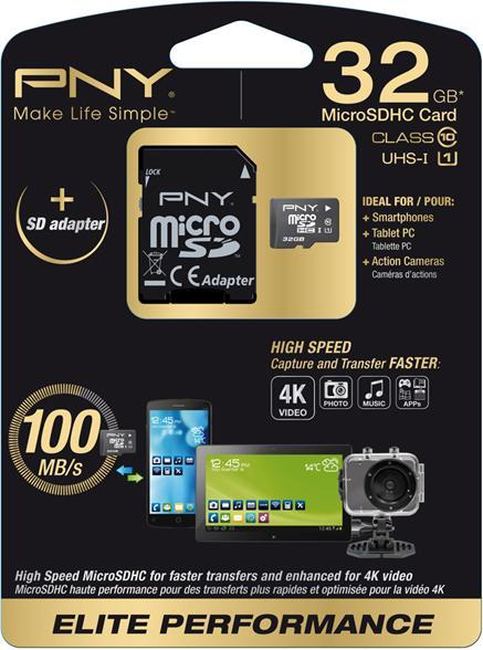 Actual product image PNY microSDHC Card 32GB,, UHS-I Elite-Perf (32 GB, microSDHC, U1, UHS-I)