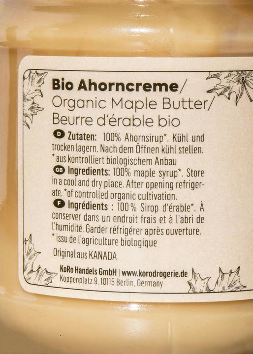 Nutritional values and ingredients KoRo Organic maple cream (3000 g)