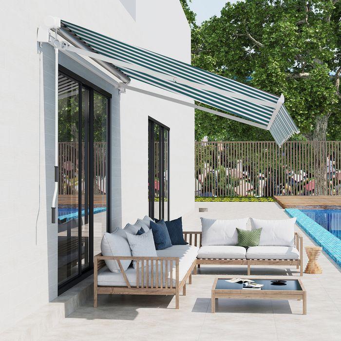 Produktbild Swisshandel24 Gelenkarmmarkise 4m mit Handkurbel Alu Weiss+Grün 395x245 cm (2.45 m)