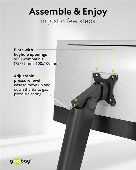 Actual product image Goobay Free-standing single monitor mount, black (Table, 32")