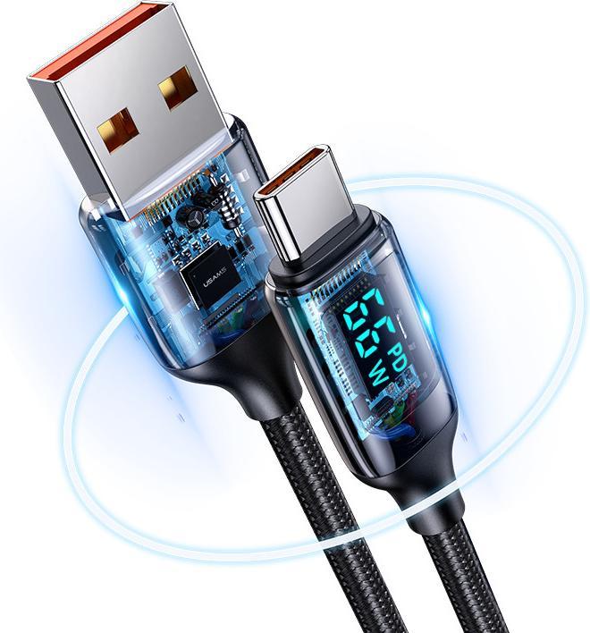 Image du produit Usams Câble pleciony U78 USB-C 1.2m LED 6A Fast Charging czarny/black SJ544USB01 (US-SJ544) (1.20 m, USB 3.2 Gen 1)
