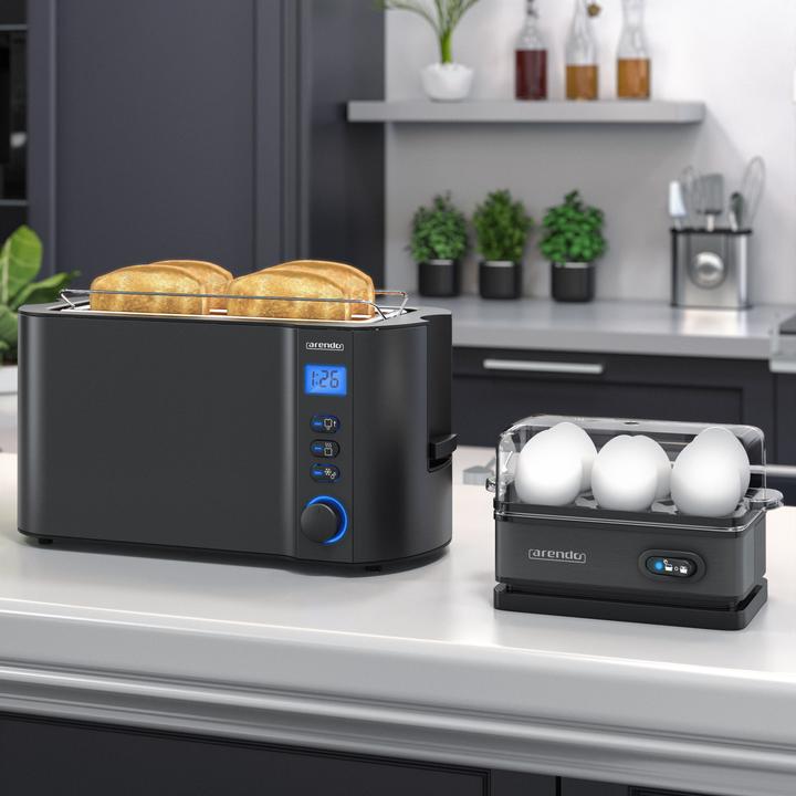 Image du produit Arendo Ensemble petit-déjeuner, grille-pain 4 tranches avec grille à brioches et cuiseur à oeufs pour 6