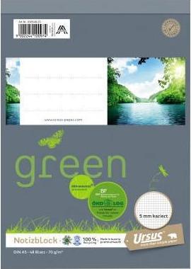 Actual product image Ursus Notepad Green Paper size: DIN A5 Ruling style: squared (A5, Checked, Hardcover)