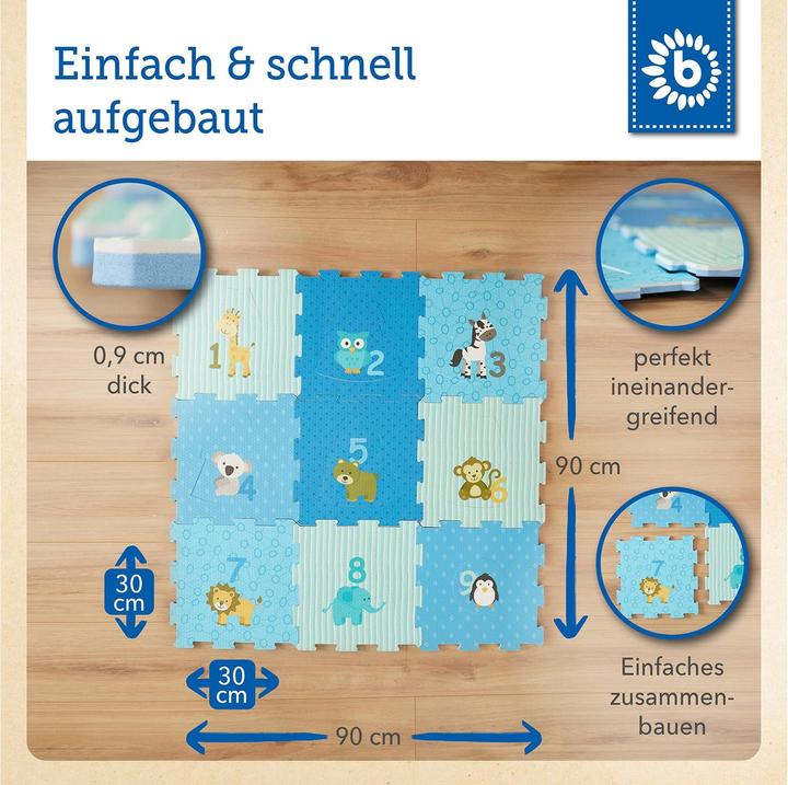 Produktbild Bieco Puzzlematte Tiere Blau, 18-teilig (30 x 30 x 90 cm)