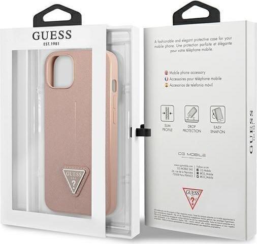 Immagine prodotto Guess GUHCP13SPSATLP Custodia rigida iPhone 13 mini 5,4 pollici Rosso/Rosa Logo SaffianoTriangolo (Apple iPhone 13 mini)