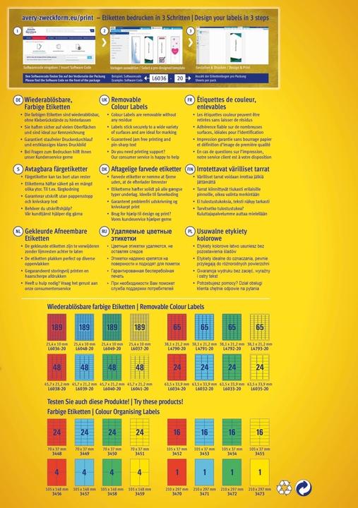 Nutritional values and ingredients Avery Labels 25.4x10mm