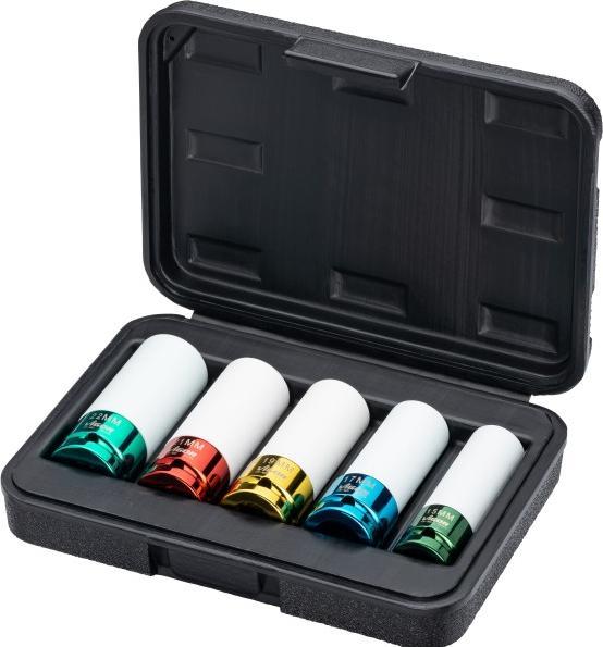 Actual product image Vigor Impact spanner socket set ∙ V2257 ∙ Square12.5 mm (1/2 inch) ∙ Outside Six... (22 mm, 21 mm, 19 mm, 17 mm, 15 mm)