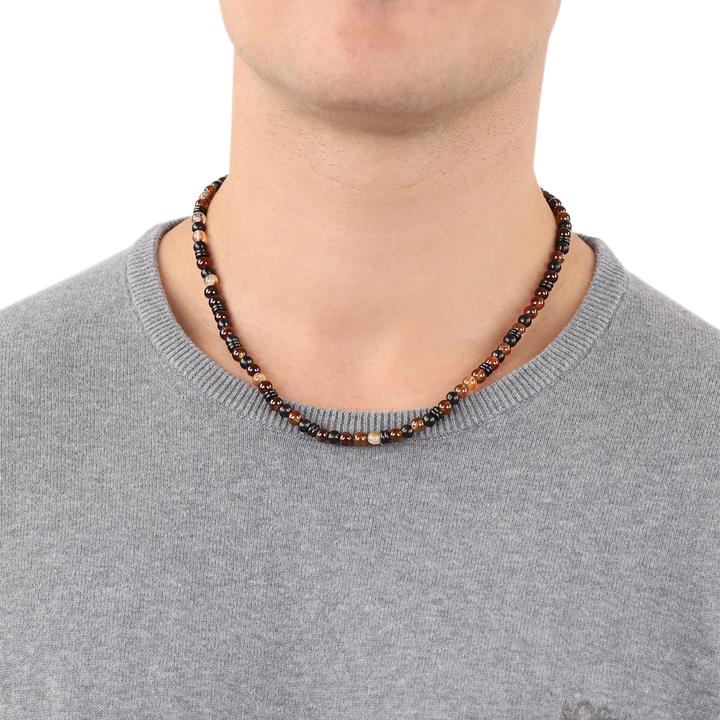 Actual product image S.Oliver Halsschmuck für Herren, Edelstahl, Steel Beads, Achat (Stainless steel, 5 cm)