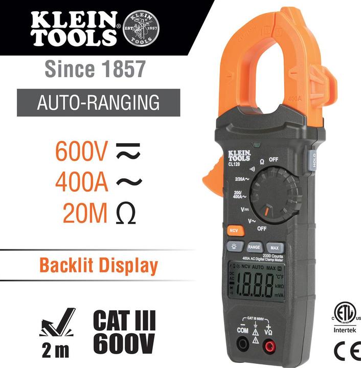 Actual product image Klein Tools CL120 Hand-held multimeter digital CAT III 600V Display (Counts): 2000 (CAT III 600V)