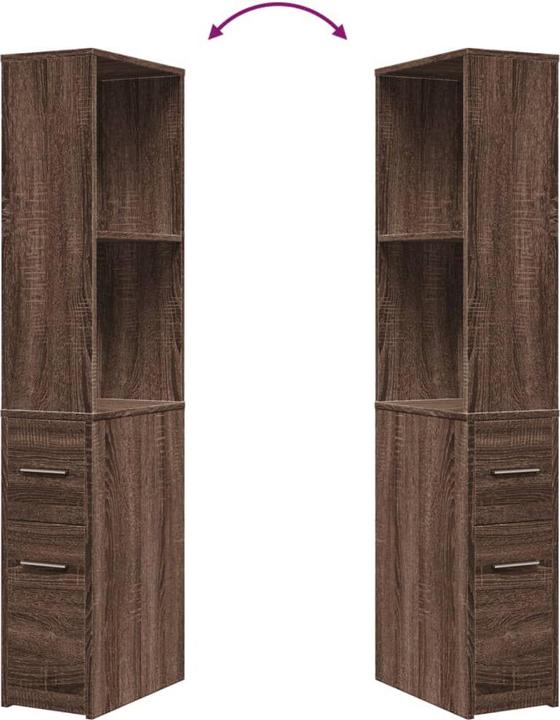 Produktbild VidaXL Badschrank Hochschrank Nischenschrank Schmal Rollen Braun Eichen-Optik (22 x 41 x 135 cm)