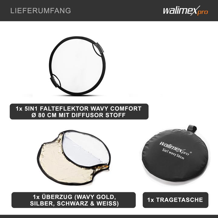 Produktbild Walimex pro Pro 5 in 1 Faltreflektor wavy comfort (Faltreflektor, 80 cm)