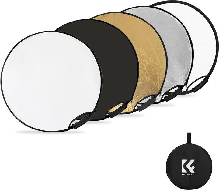 Immagine prodotto K&F Concept Riflettore fotografico circolare 5 in 1 da 56 cm con impugnatura oro argento nero bianco (56 cm)