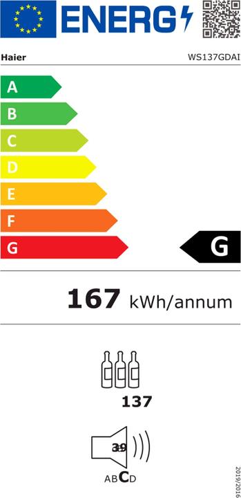 Label énergétique Haier Armoire à vin WS137GDAI