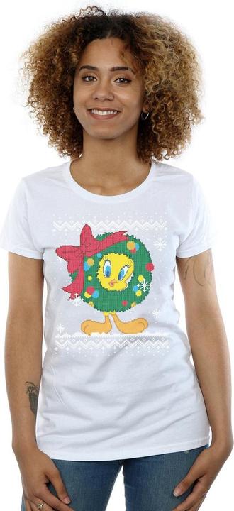 Actual product image Looney Tunes Womens/Ladies Tweety Pie Christmas Fair Isle Cotton T-Shirt (M)