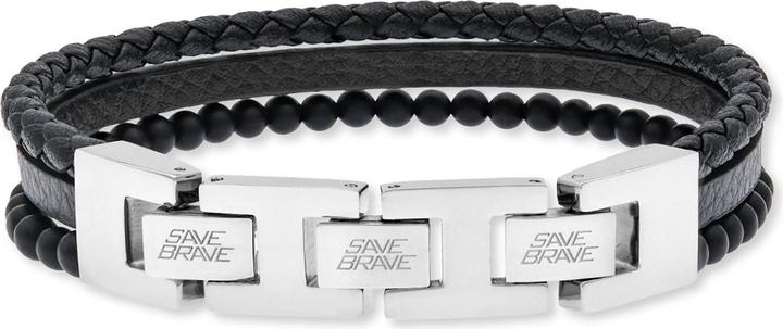 Produktbild Save Brave Armband SBB-TYLER-BK Herren (18.50 cm, Edelstahl, Leder, Stein)