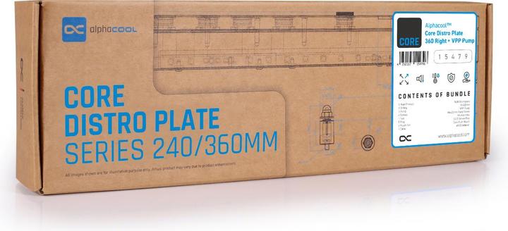 Produktbild Alphacool Core Distro Plate 360 Rechts mit VPP Pumpe