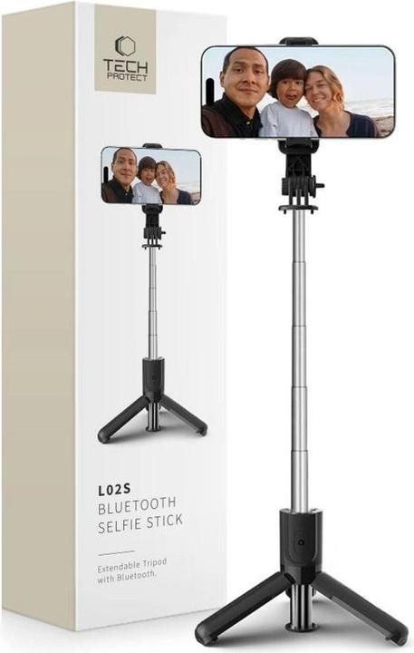 Image du produit Tech-Protect L02S Bâton de selfie Bluetooth avec trépied jusqu'à 72 cm - noir