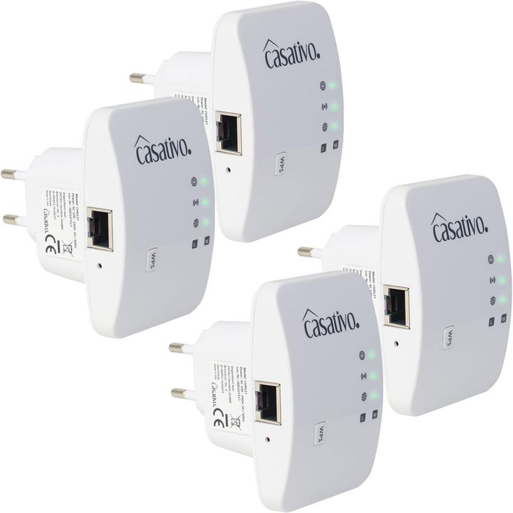 Produktbild Casativo 4er-Set Mini-WLAN-Repeater mit WPS-Funktion, 300 Mbit/s, LAN-Anschluss & 2,4 GHz (300 Mbit/s)