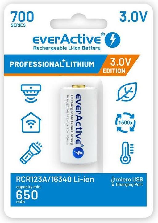 Immagine prodotto Everactive 16340 / RCR123A 3V 700 mAh - Batteria ricaricabile (1 pz., RCR123A, 650 mAh)