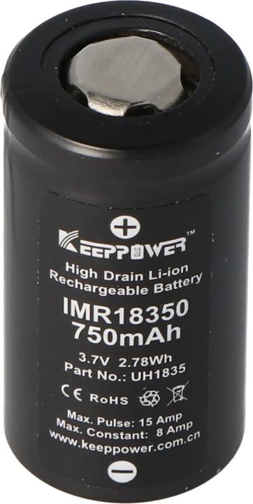 Actual product image Keeppower Battery IMR18350 (1 pcs., 18350, 750 mAh)