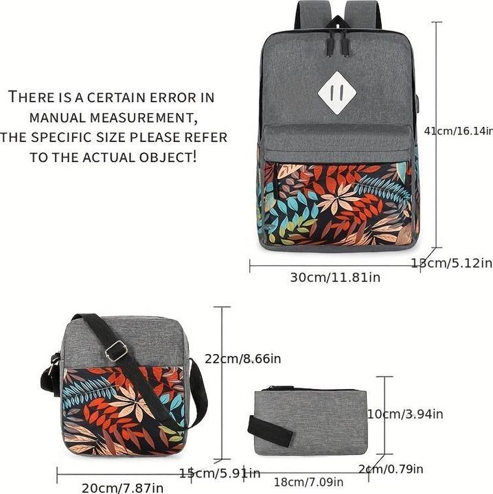 Immagine prodotto Only-Bags.Store Set di zaini con motivo classico a foglie, zaino di grande capacità con forma quadrata