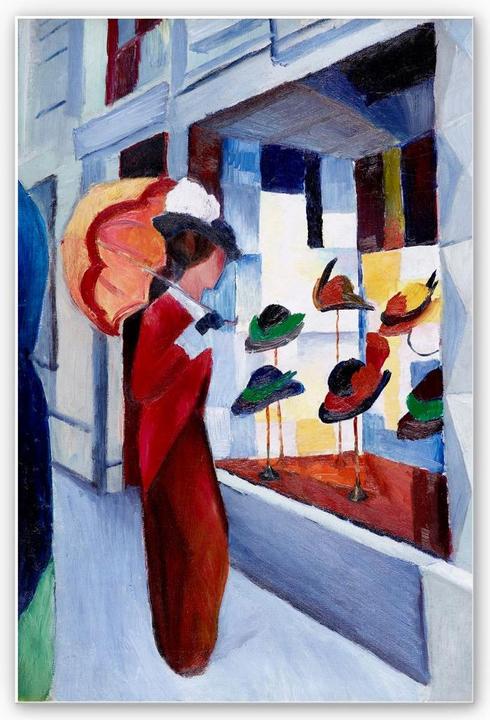 Actual product image Trenddeko Macke - woman with parasol in front of hat store (40 x 60 cm)