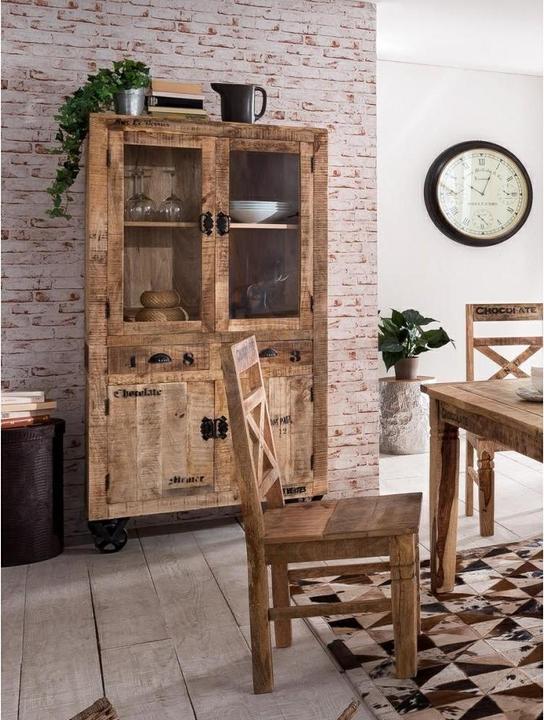 Produktbild SIT Möbel Vitrine Vintage Natural Wood natur antik schwarz (90 x 180 x 40 cm)