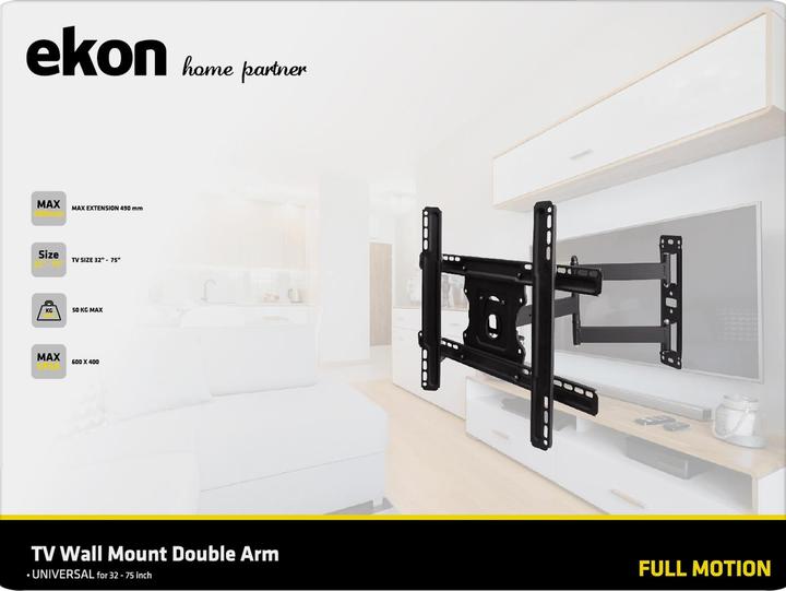 Actual product image Ekon Double adjustable wall-mounted TV support 32-75 Inches, 50kg (Wall, 75", 50 kg)