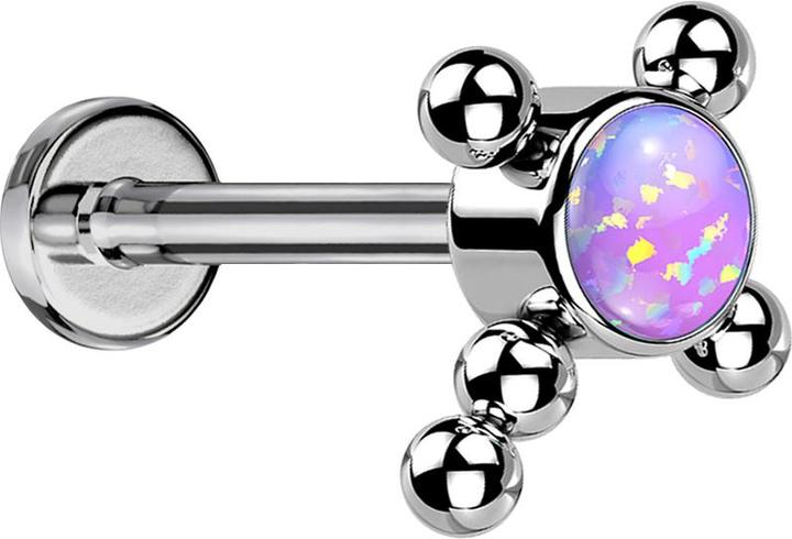 Actual product image Star Piercing Micro Threadless Labret silver cross balls opal violet (Titanium G23, without brass)