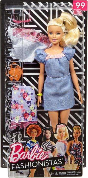 Produktbild Barbie Fashionistas Puppe + Mode Geschenkset im blauen Kleid mit rosa Spitze