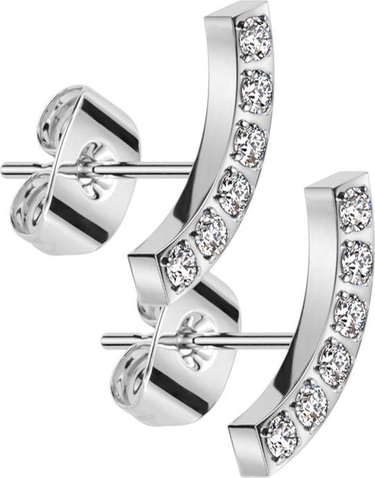Produktbild Star Piercing Ohrstecker silber Bogen mit Kristallen silber (Chirurgenstahl 316L, ohne Messing)