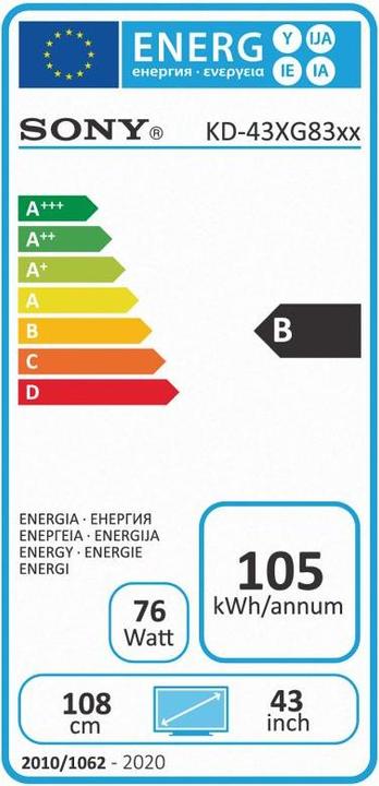 Energy Label Sony KD43XG8305 (43", LCD, 4K, 2019)